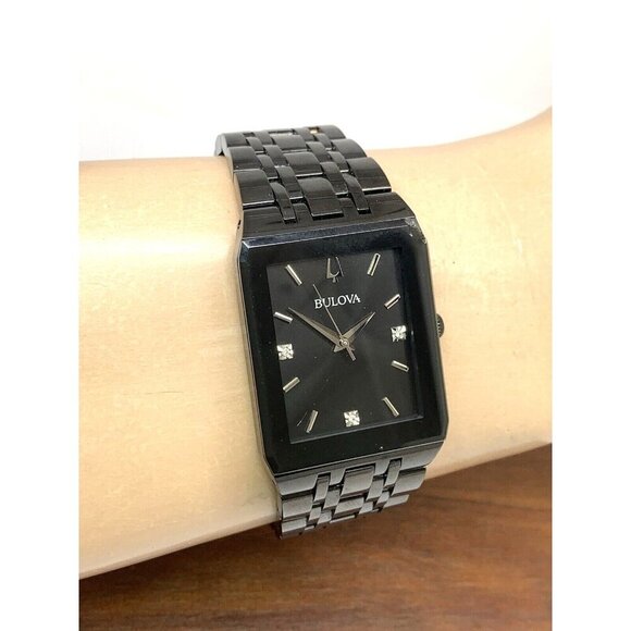 Bulova Men's Watch 98D164 Quartz Diamond Black Dial Steel Quartz CHIPPED CRYSTAL - Picture 12 of 15